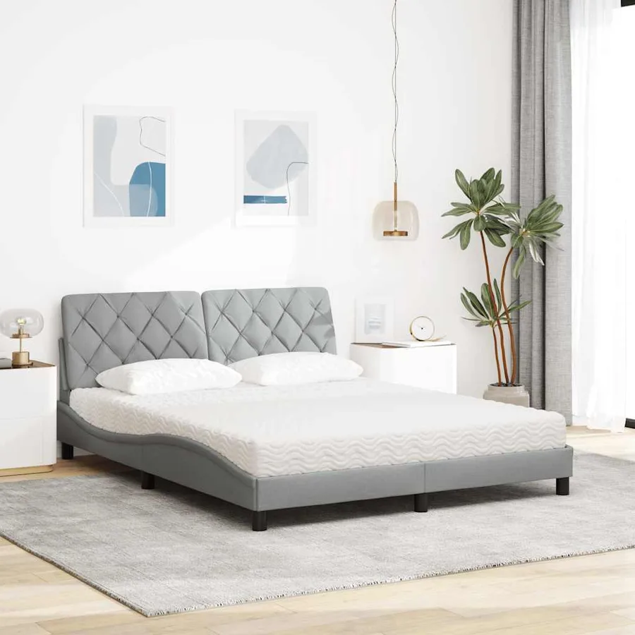 Lit avec matelas gris clair 160x200 cm tissu - 3