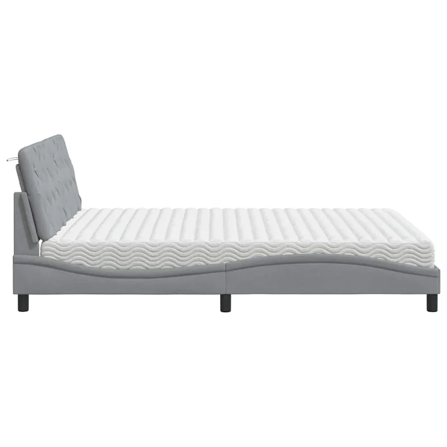 Lit avec matelas gris clair 160x200 cm tissu - 6