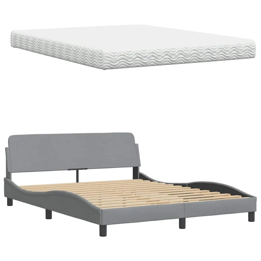 Lit avec matelas gris clair 160x200 cm tissu - 8