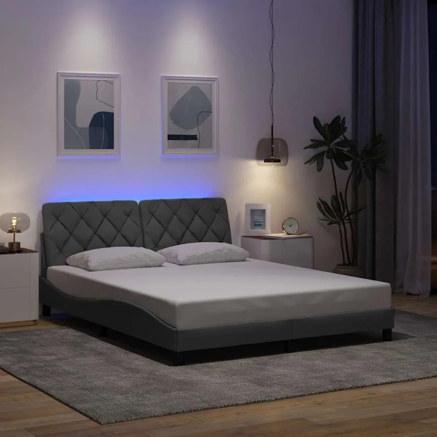 Cadre de lit avec LED sans matelas gris clair 160x200 cm tissu