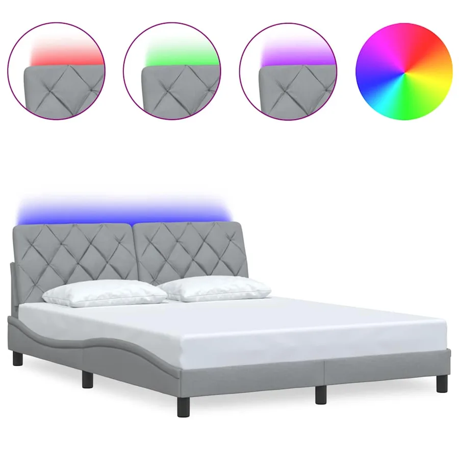 Cadre de lit avec LED sans matelas gris clair 160x200 cm tissu - 2