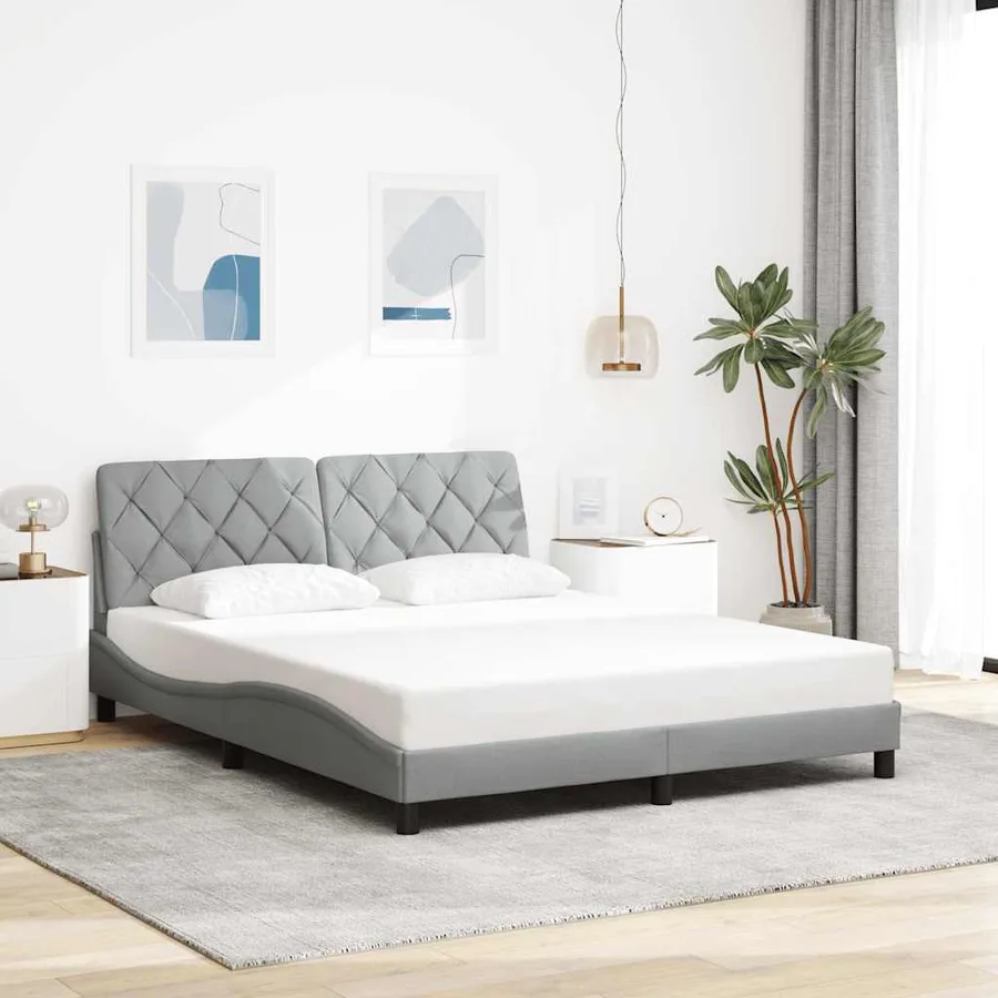 Cadre de lit avec LED sans matelas gris clair 160x200 cm tissu - 4