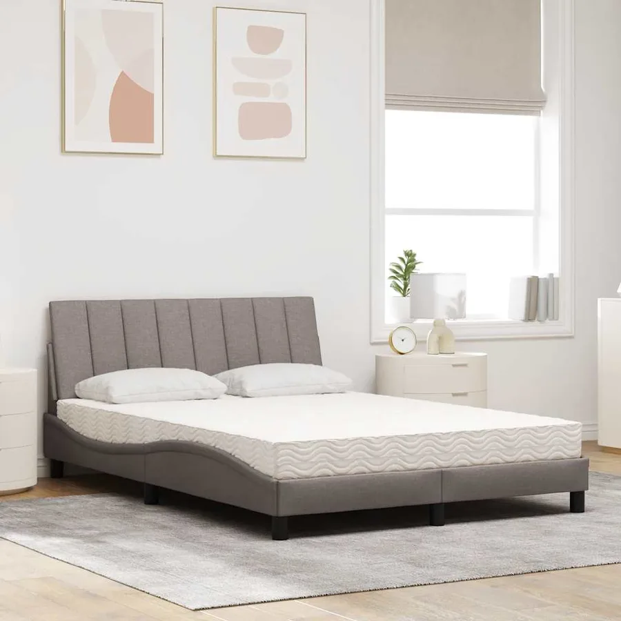 Lit avec matelas Hanko taupe 140x190 cm tissu - 3
