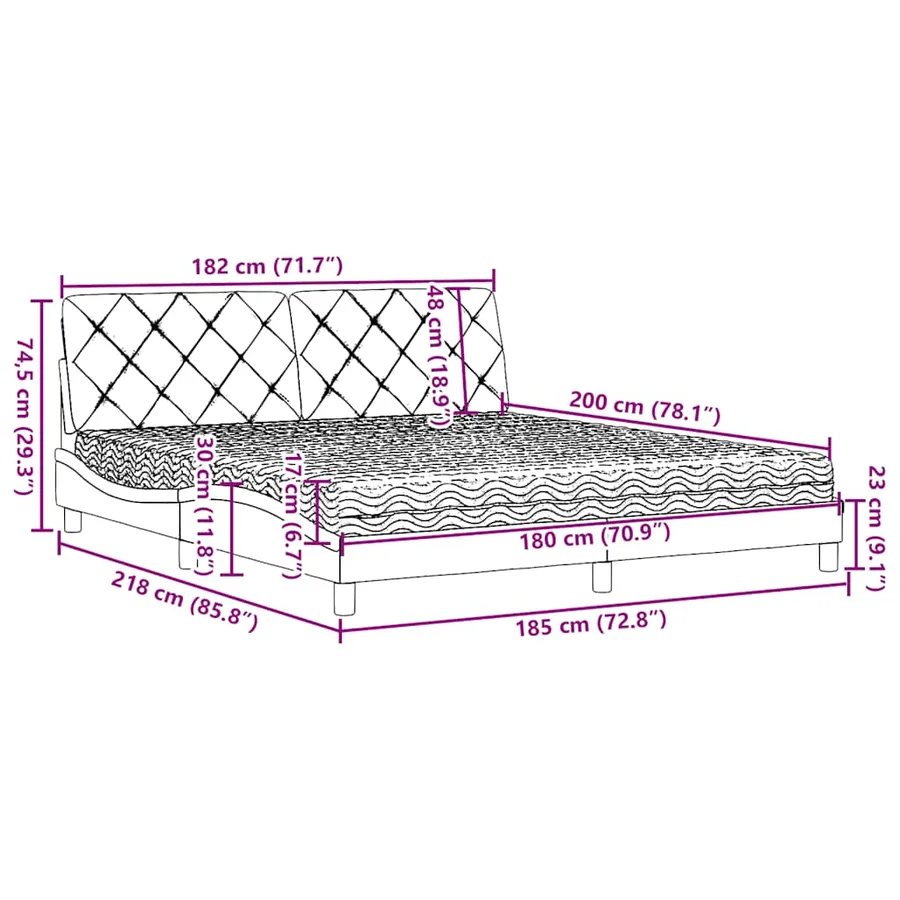 Lit avec matelas crème 180x200 cm tissu - 14