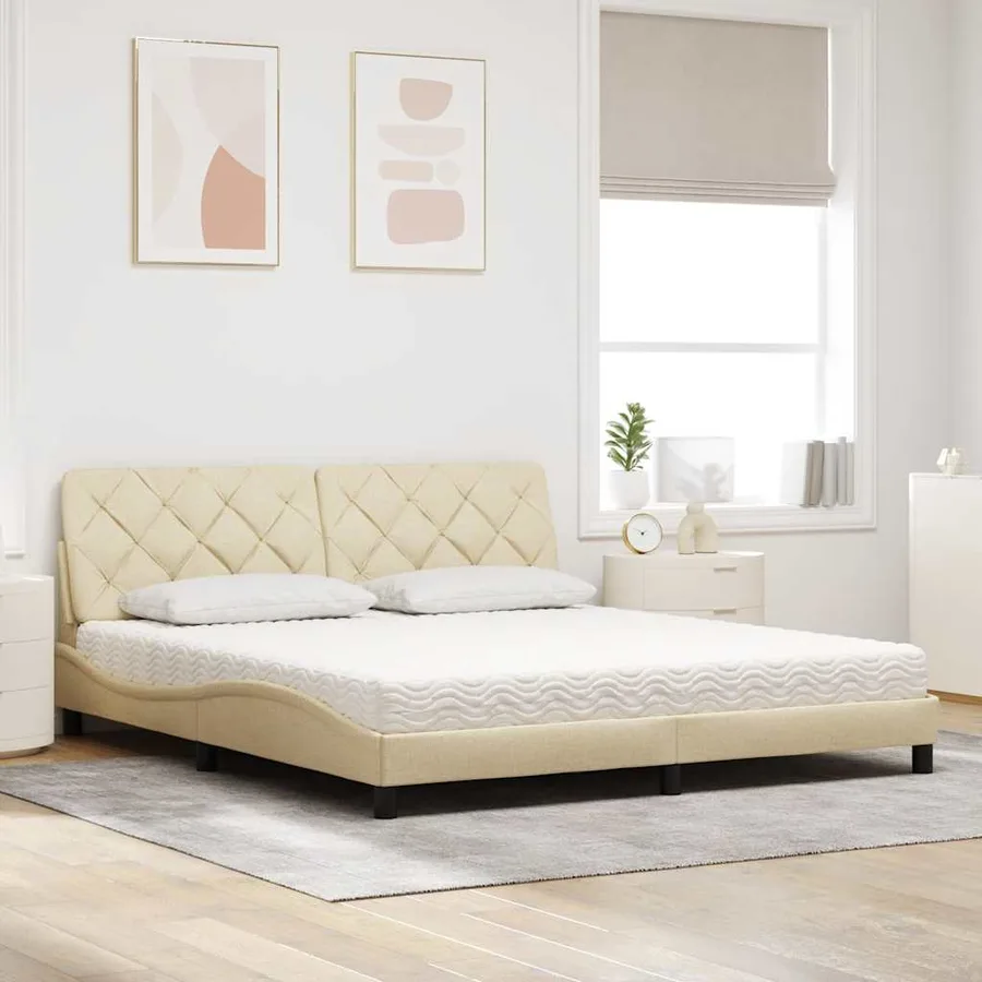Lit avec matelas crème 180x200 cm tissu - 3