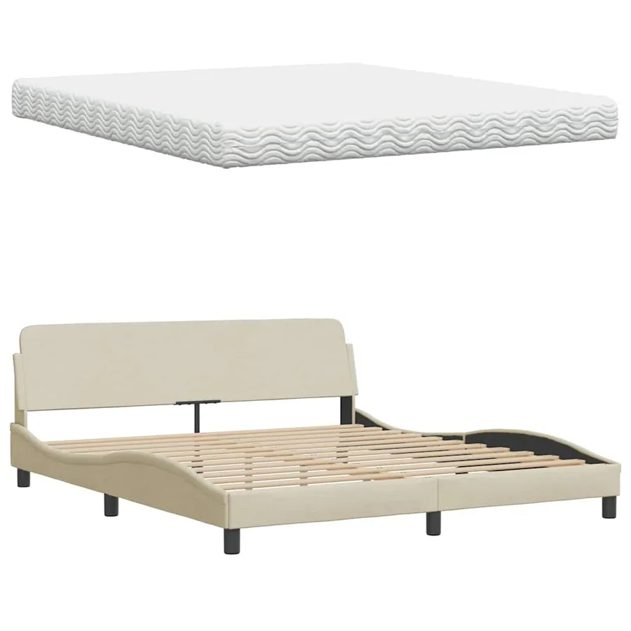 Lit avec matelas crème 180x200 cm tissu - 8