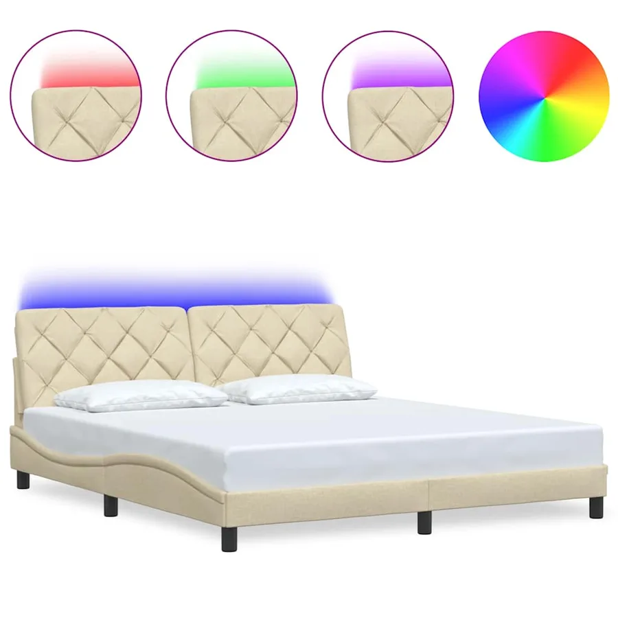 Cadre de lit avec LED sans matelas crème 180x200 cm tissu - 2