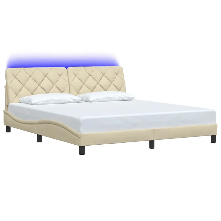 Cadre de lit avec LED sans matelas crème 180x200 cm tissu - 3