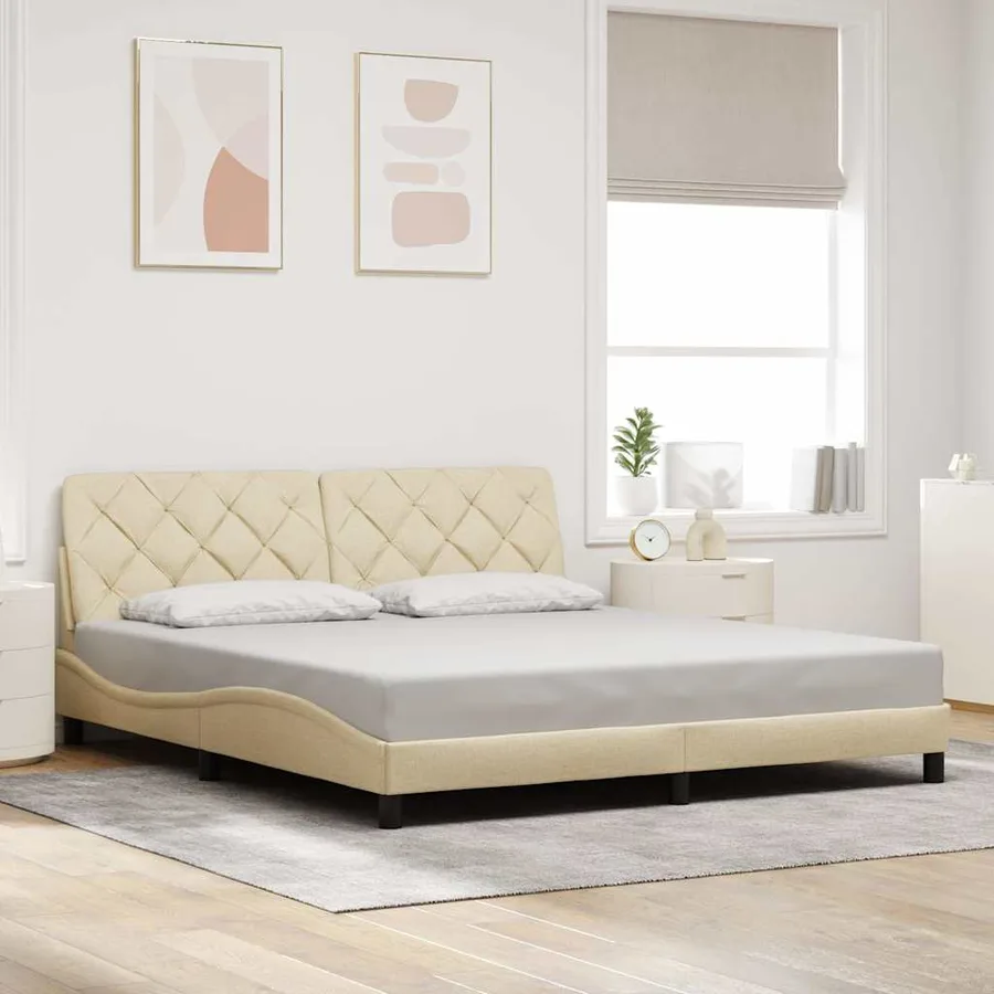 Cadre de lit avec LED sans matelas crème 180x200 cm tissu - 4