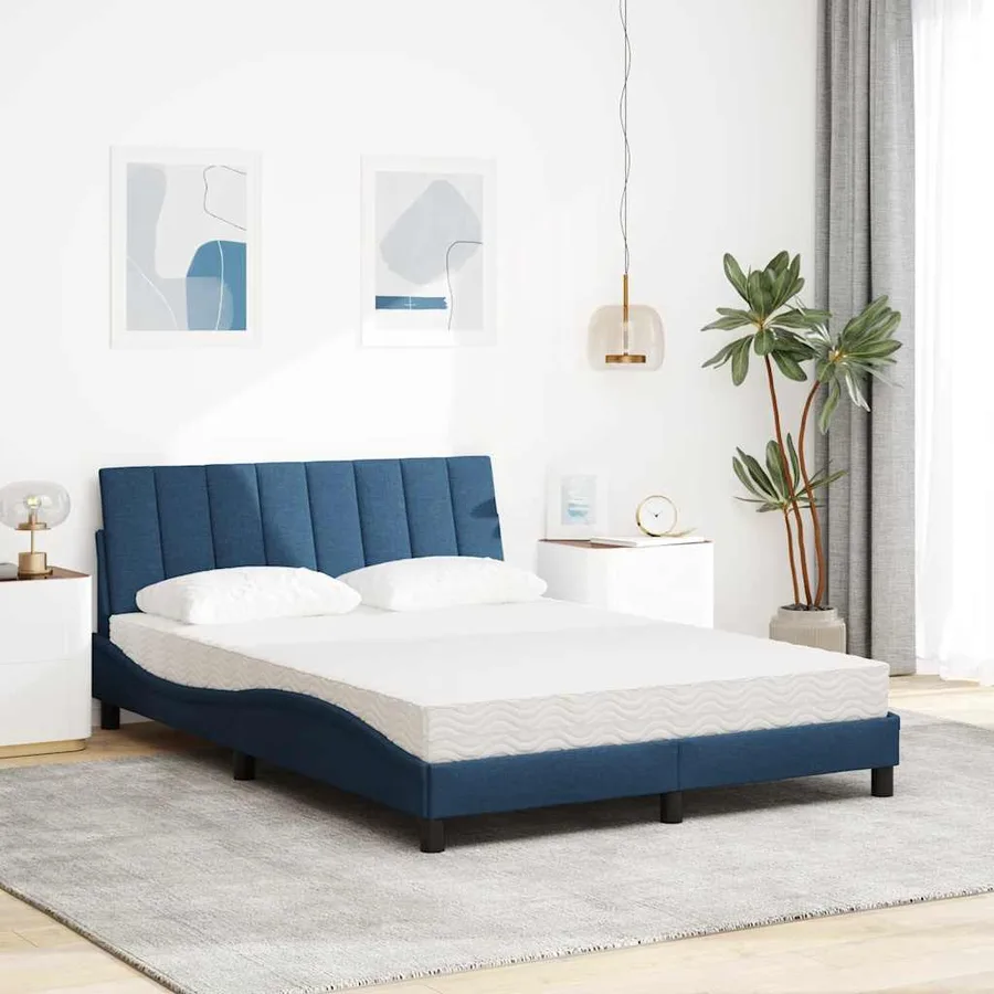 Lit avec matelas Hanko bleu 140x200 cm tissu - 3