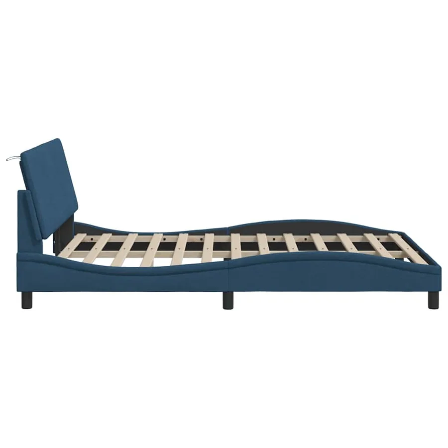 Cadre de lit sans matelas Hanko bleu 140x200 cm tissu - 8