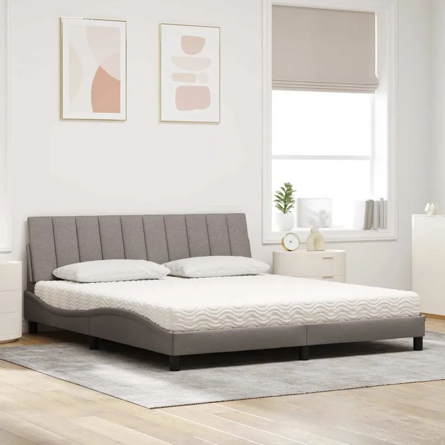 Lit avec matelas Hanko taupe 180x200 cm tissu - 3