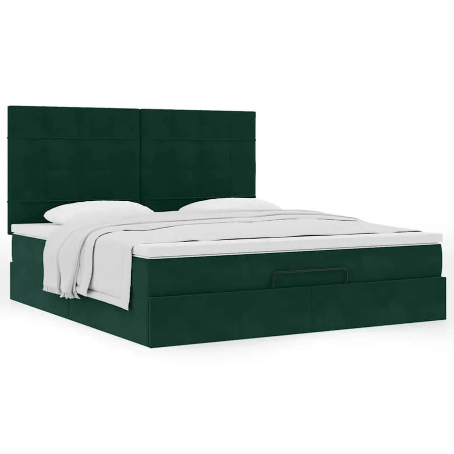 Cadre de lit ottoman avec matelas vert foncé 180x200cm velours - 4
