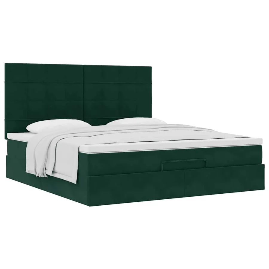 Cadre de lit ottoman avec matelas vert foncé 180x200cm velours - 5