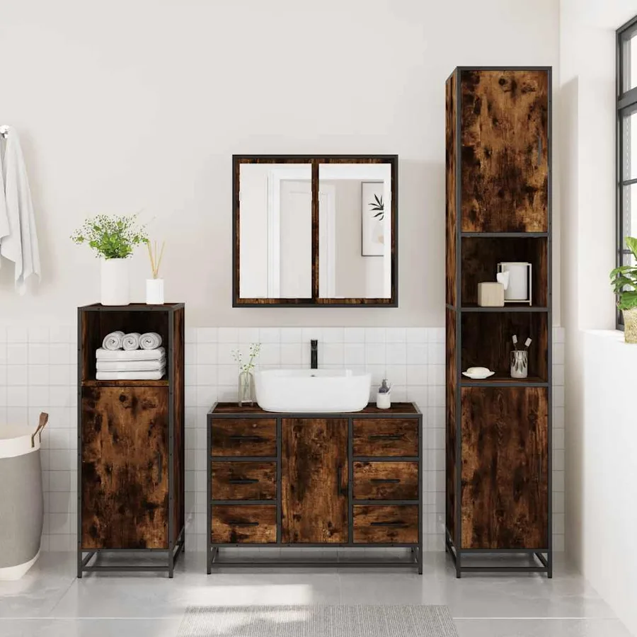 Ensemble meubles salle de bain 4 pcs chêne fumé bois ingénierie - 4