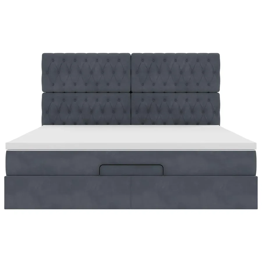 Cadre de lit ottoman avec matelas gris foncé 180x200cm velours - 7