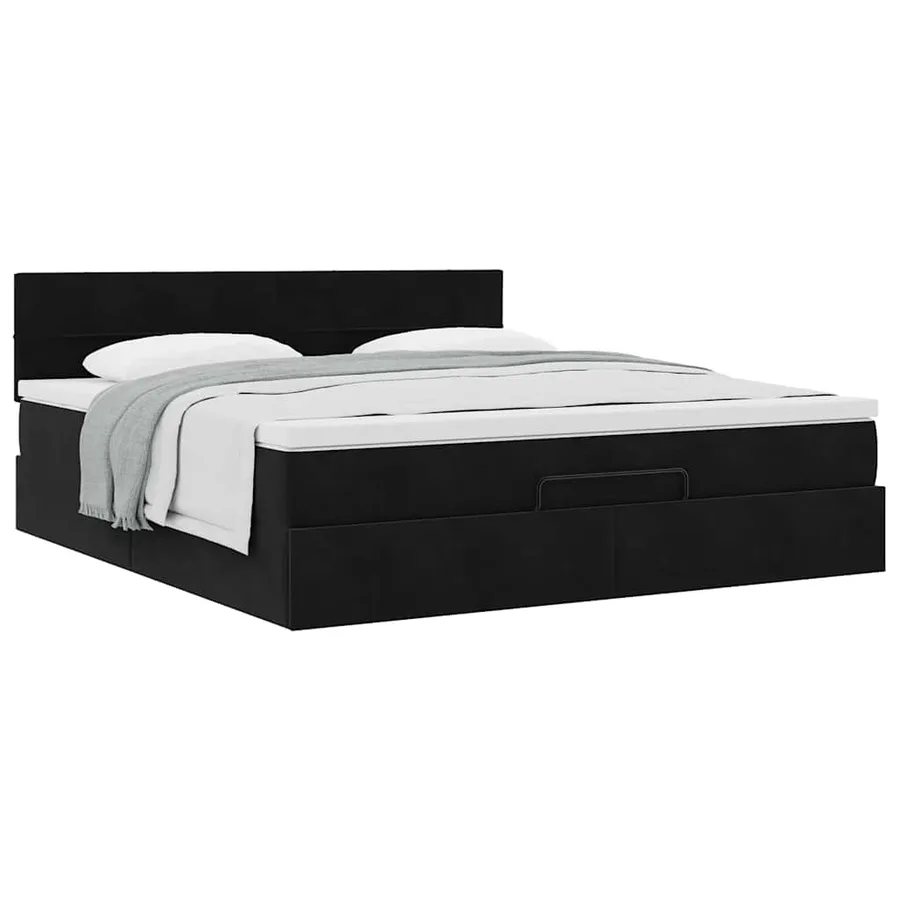 Cadre de lit ottoman avec matelas noir 180x200 cm velours - 4