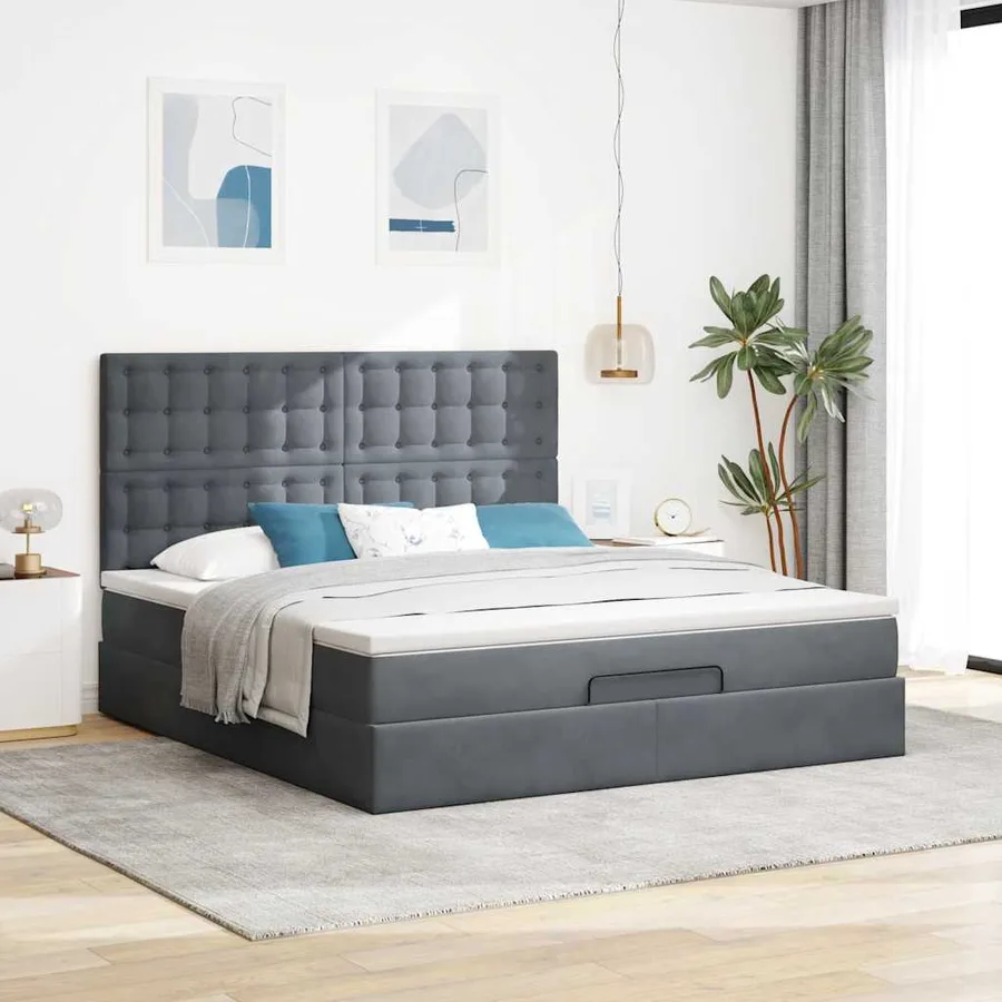 Cadre de lit ottoman avec matelas gris foncé 180x200cm velours - 3