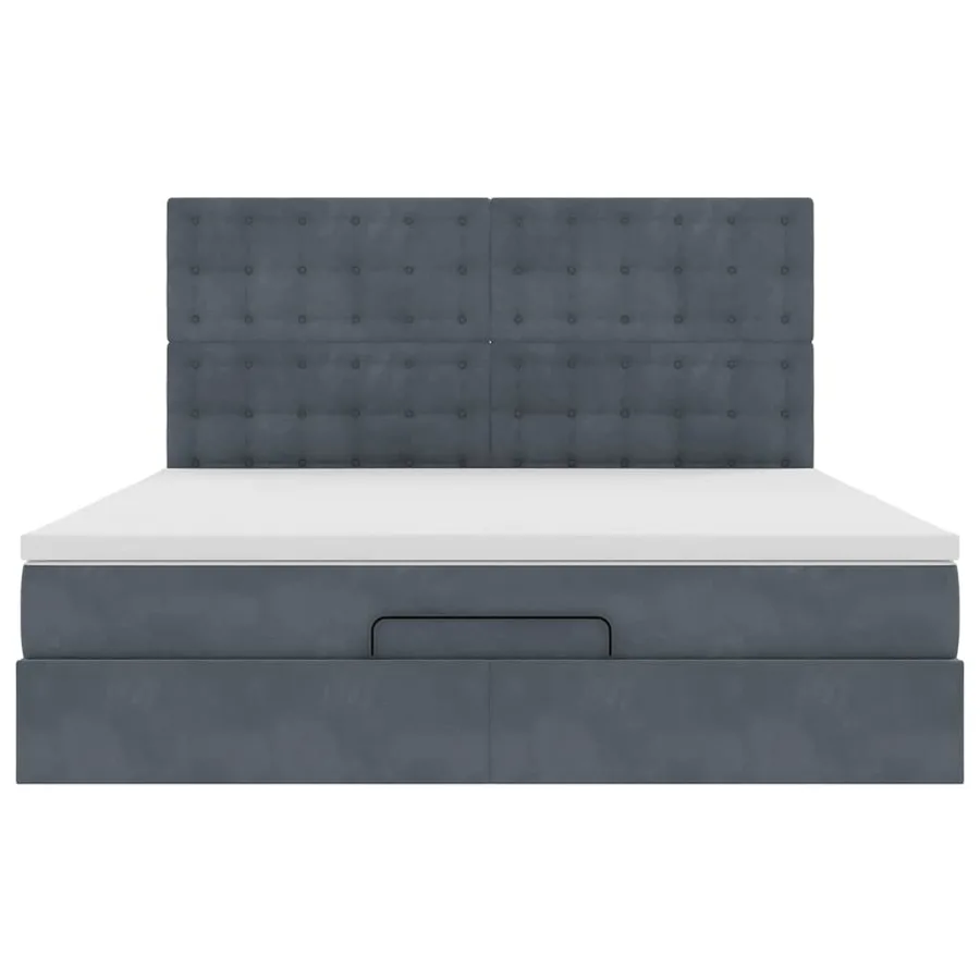 Cadre de lit ottoman avec matelas gris foncé 180x200cm velours - 7