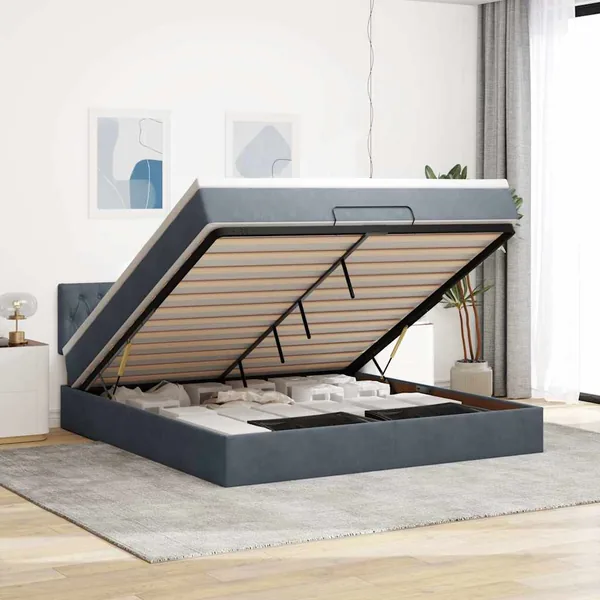 Cadre de lit ottoman avec matelas gris foncé 180x200 cm velours