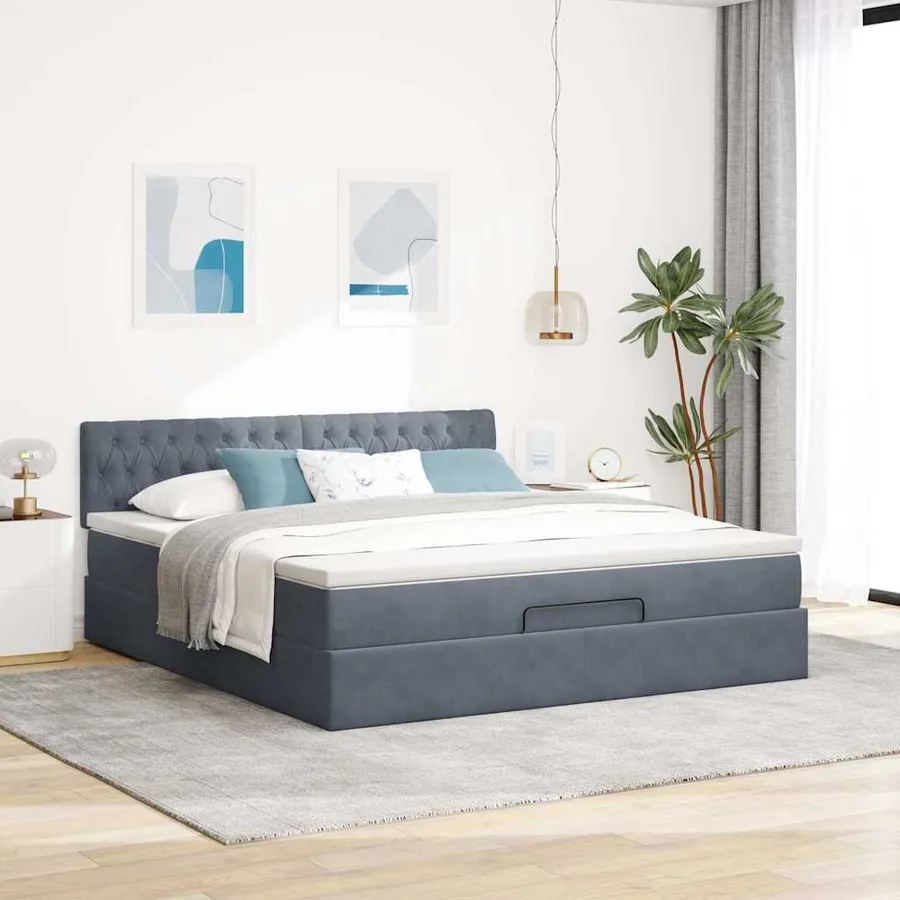 Cadre de lit ottoman avec matelas gris foncé 180x200 cm velours - 3