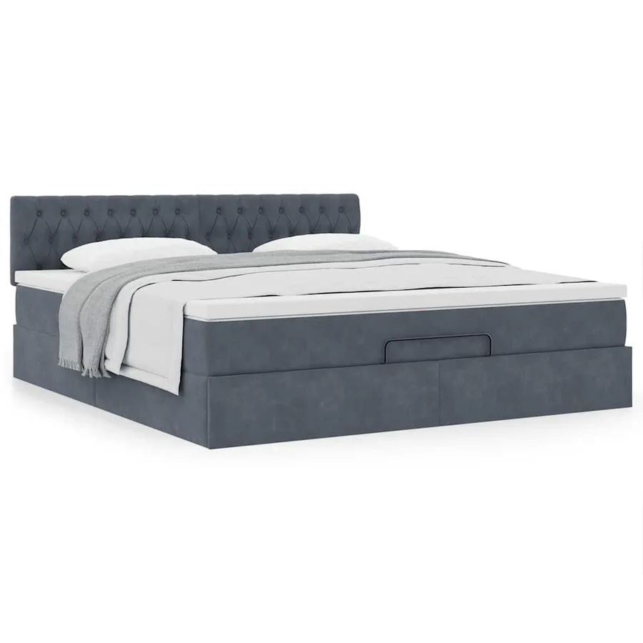 Cadre de lit ottoman avec matelas gris foncé 180x200 cm velours - 4