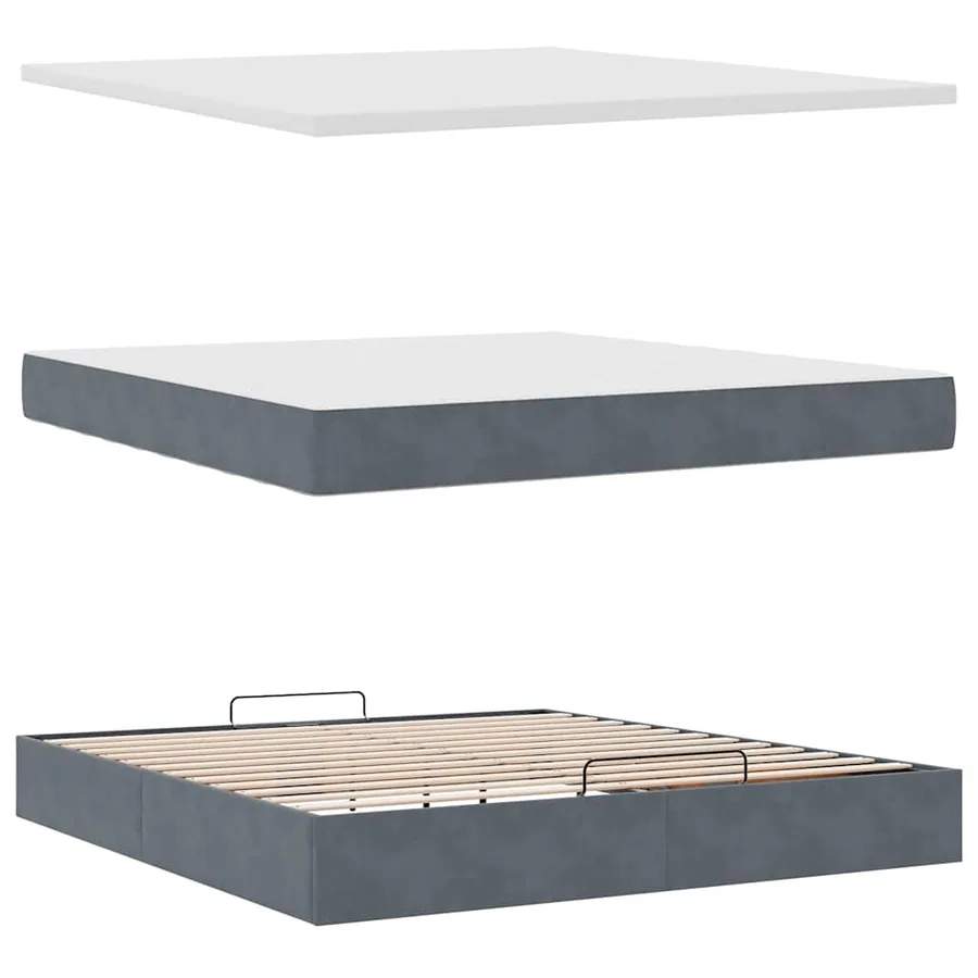 Cadre de lit ottoman avec matelas gris foncé 180x200 cm velours - 8