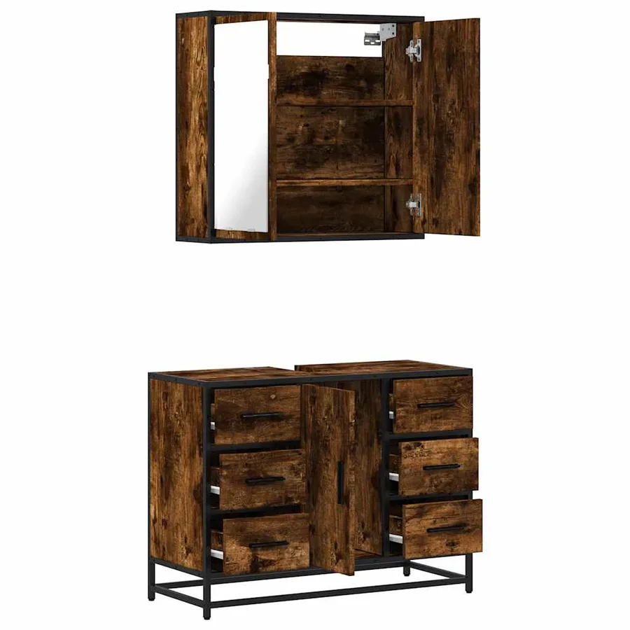 Ensemble de meubles de salle de bain 2 pcs Chêne fumé - 8