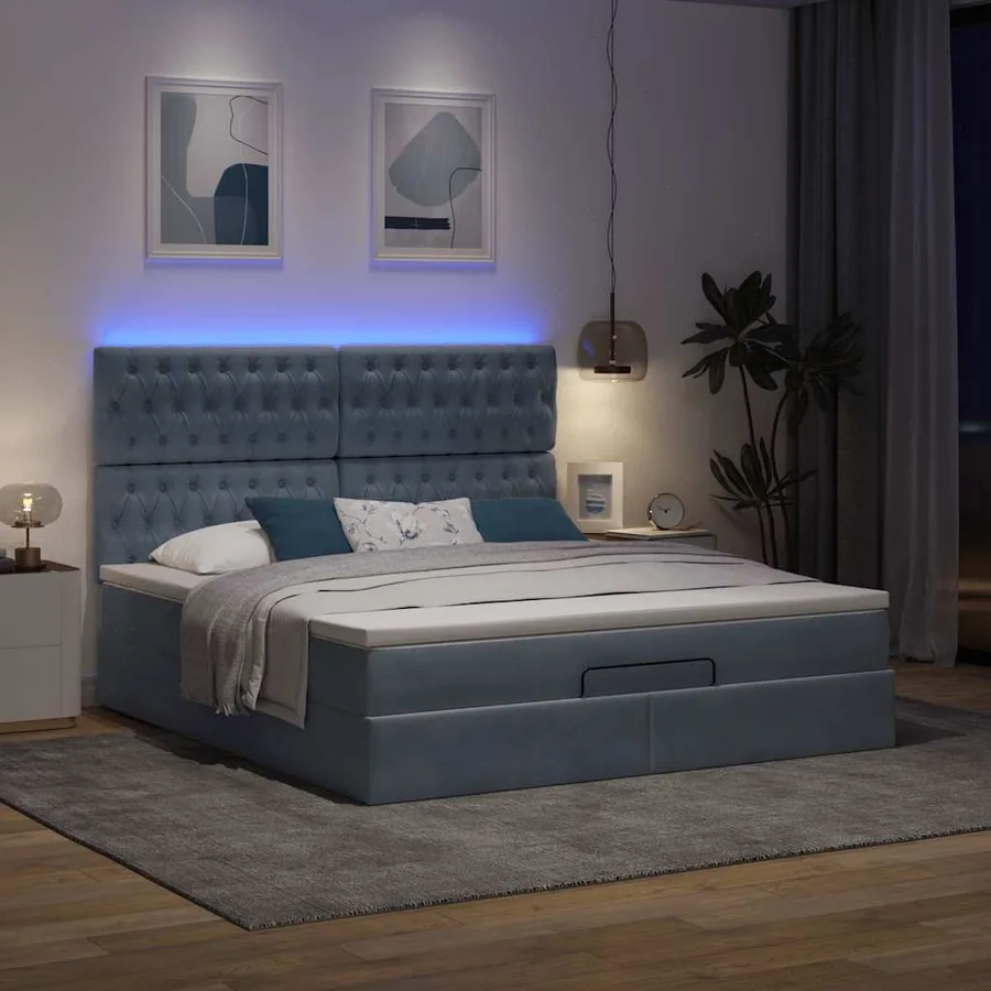 Cadre de lit ottoman avec matelas gris foncé 180x200cm velours - 3