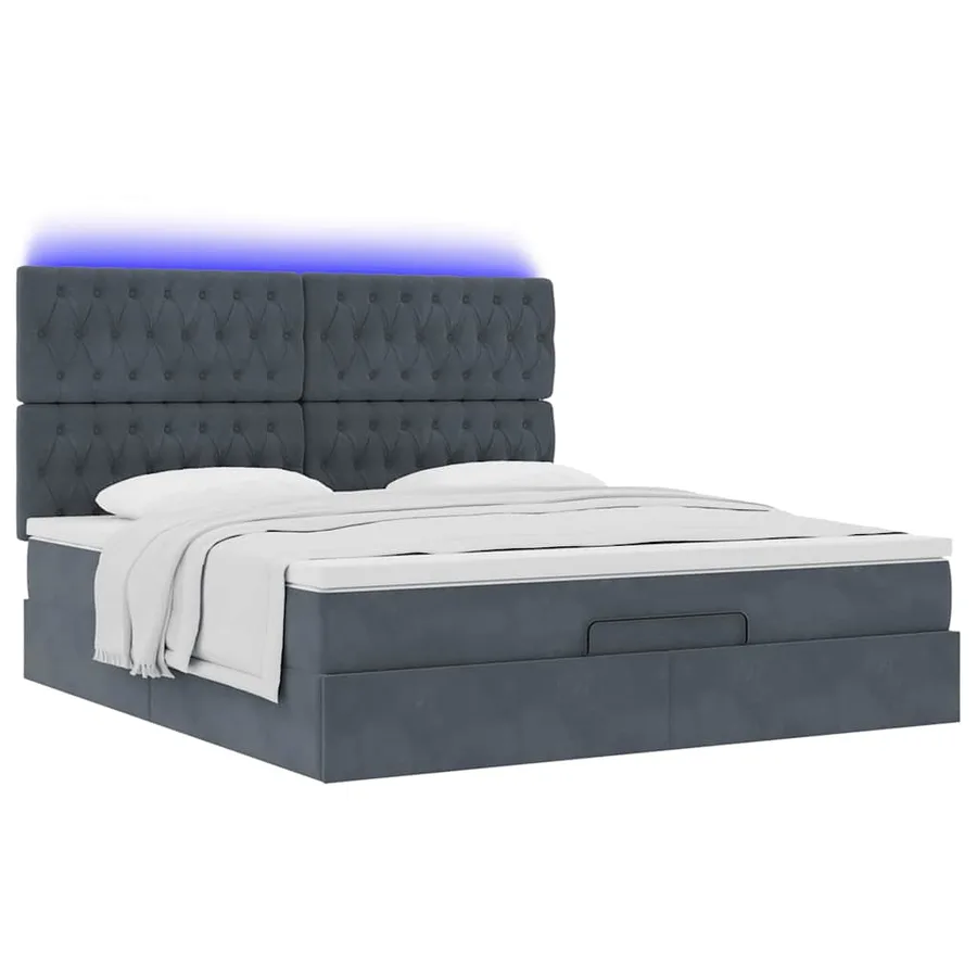 Cadre de lit ottoman avec matelas gris foncé 180x200cm velours - 6