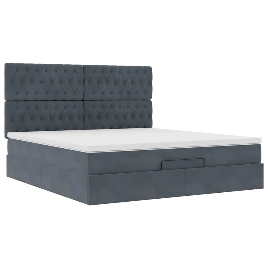 Cadre de lit ottoman avec matelas gris foncé 180x200cm velours - 7