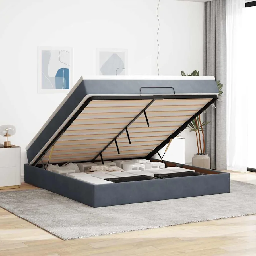 Cadre de lit ottoman avec matelas gris foncé 180x200 cm velours
