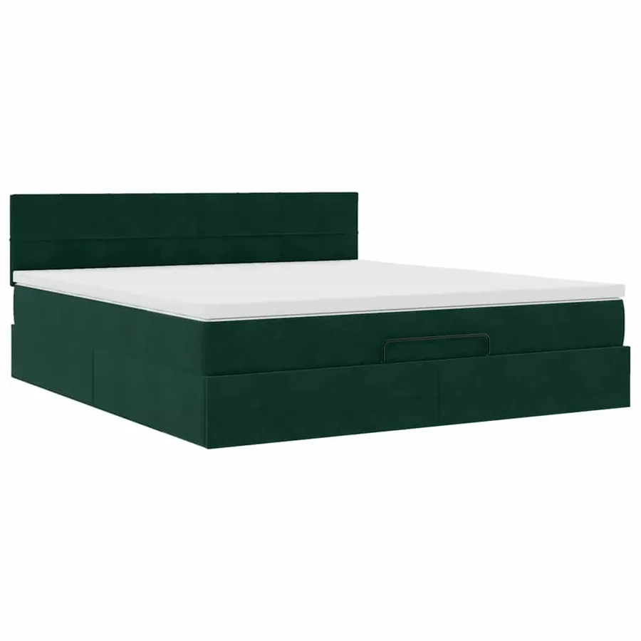 Cadre de lit ottoman avec matelas vert foncé 180x200 cm velours - 5