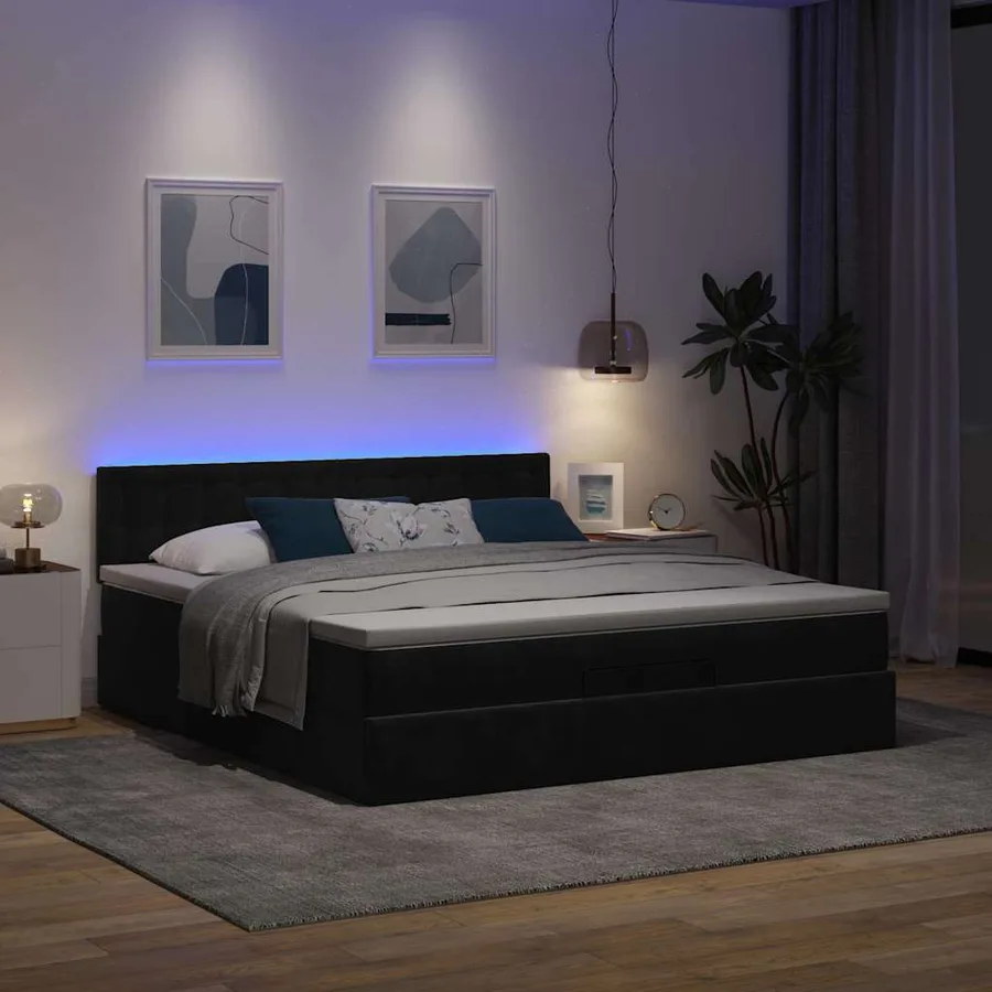 Cadre de lit ottoman avec matelas noir 180x200 cm velours - 3