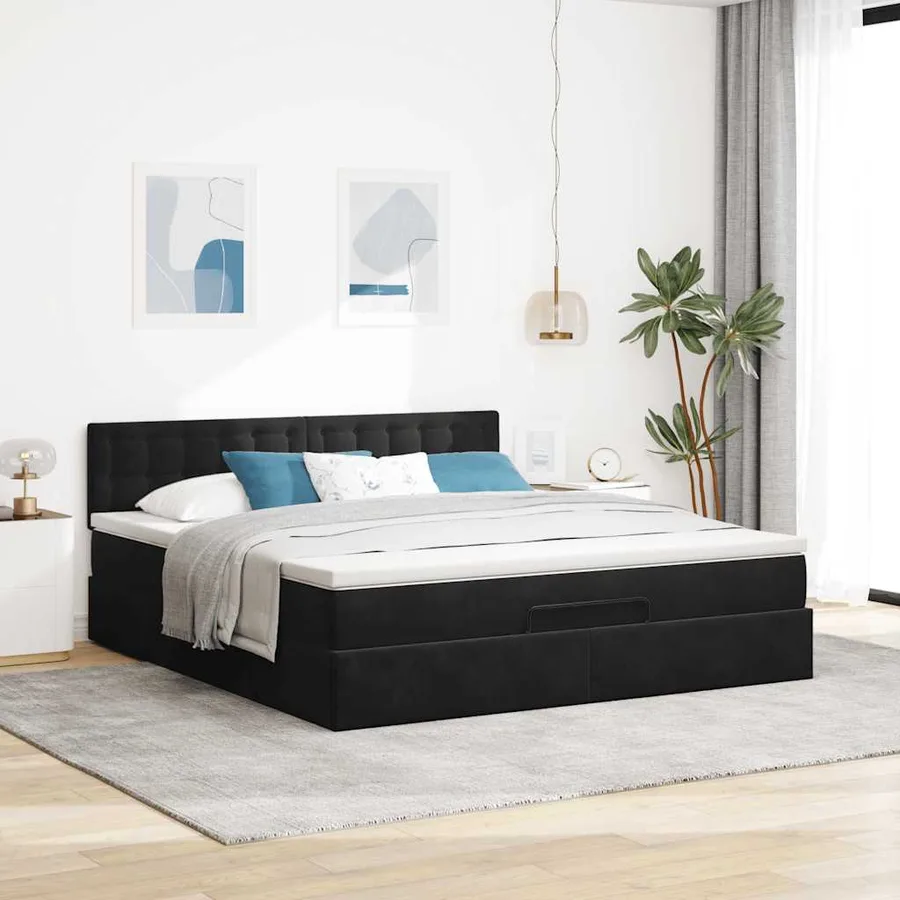 Cadre de lit ottoman avec matelas noir 180x200 cm velours - 4