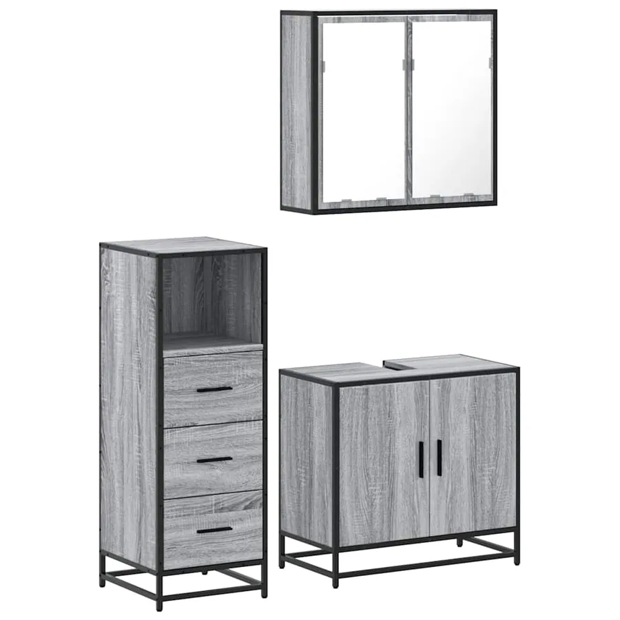 Ensemble de meubles de salle de bain 3 pcs Sonoma gris - 2