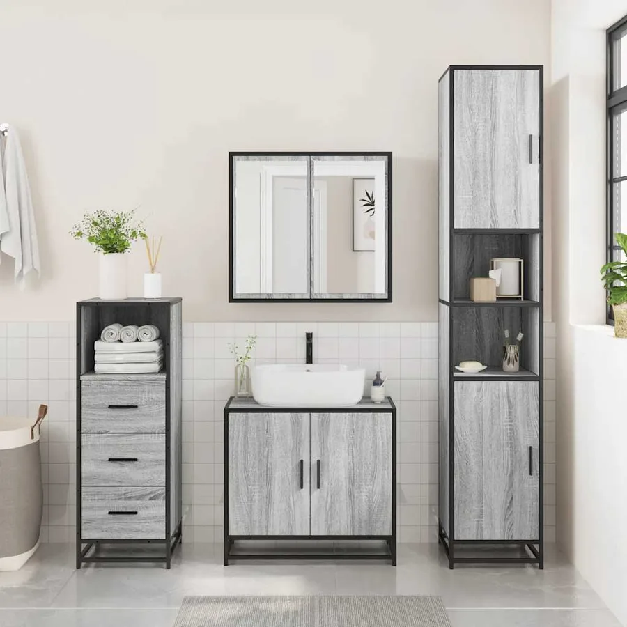 Ensemble de meubles de salle de bain 3 pcs Sonoma gris - 3