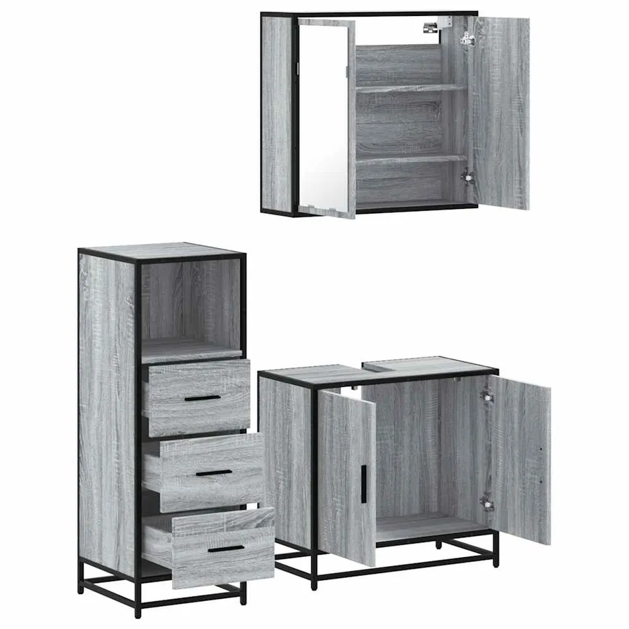 Ensemble de meubles de salle de bain 3 pcs Sonoma gris - 6