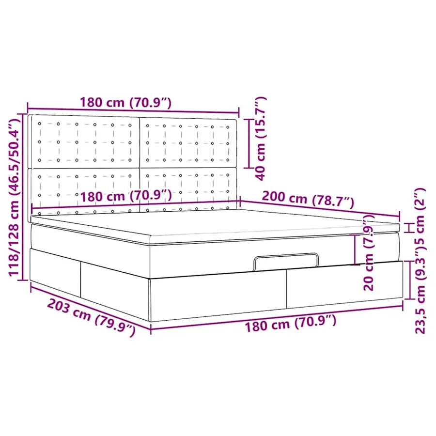 Cadre de lit ottoman avec matelas noir 180x200cm velours - 18