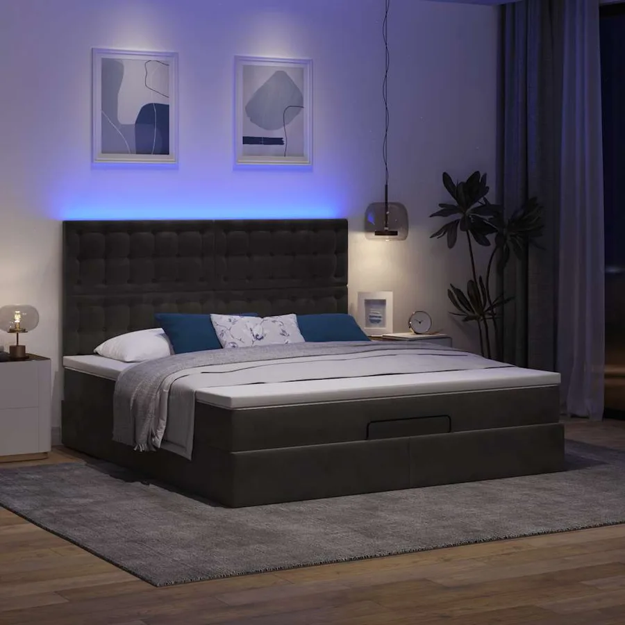 Cadre de lit ottoman avec matelas noir 180x200cm velours - 3