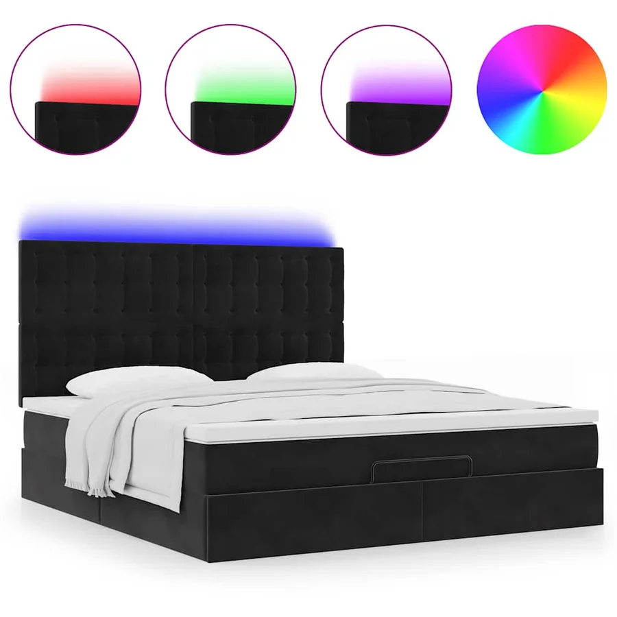 Cadre de lit ottoman avec matelas noir 180x200cm velours - 5
