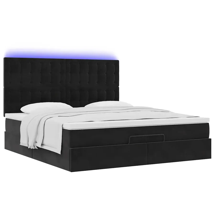 Cadre de lit ottoman avec matelas noir 180x200cm velours - 6