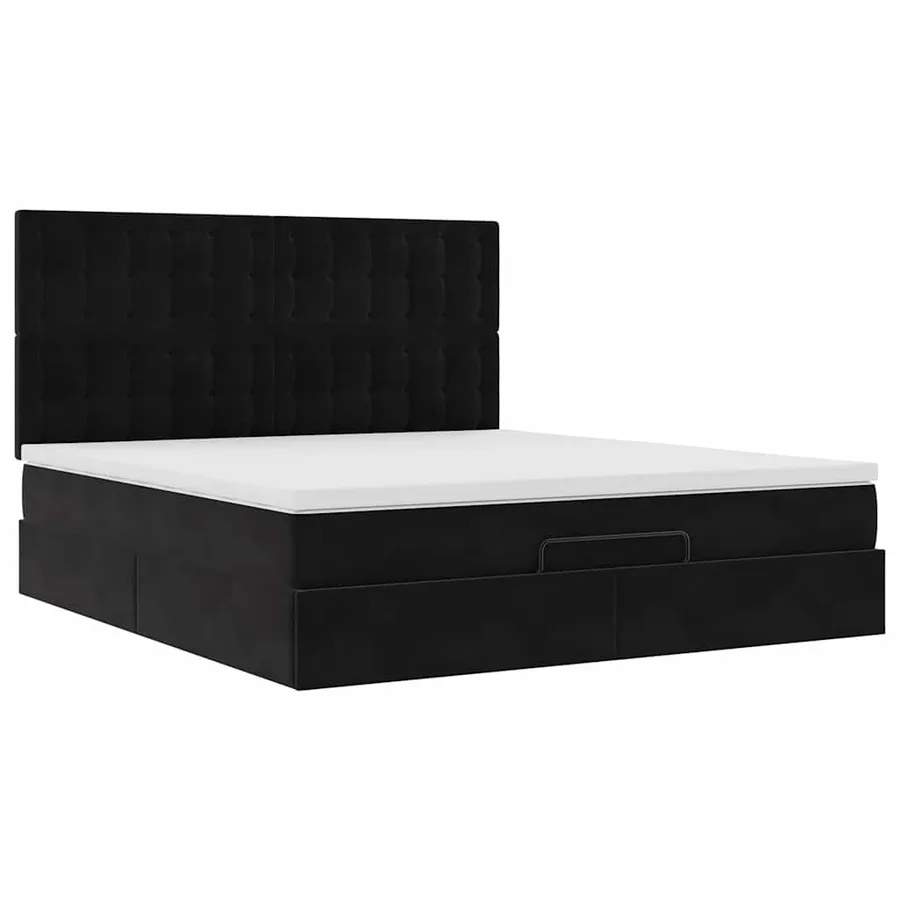 Cadre de lit ottoman avec matelas noir 180x200cm velours - 7