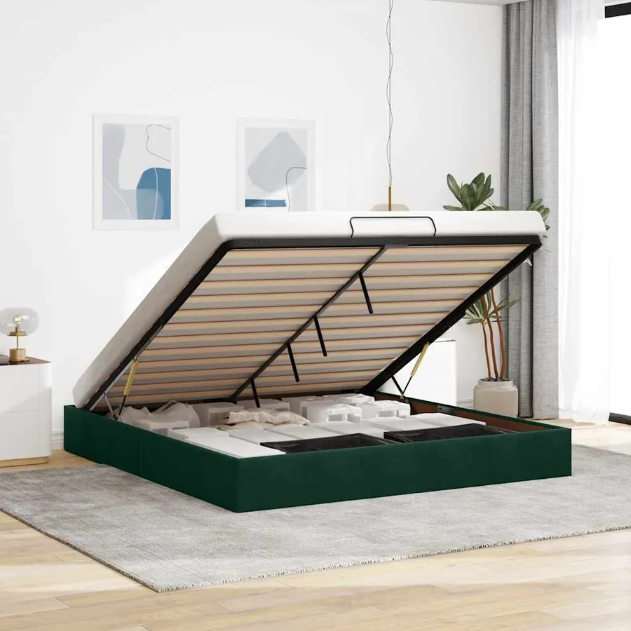 Cadre de lit ottoman avec matelas vert foncé 180x200 cm velours