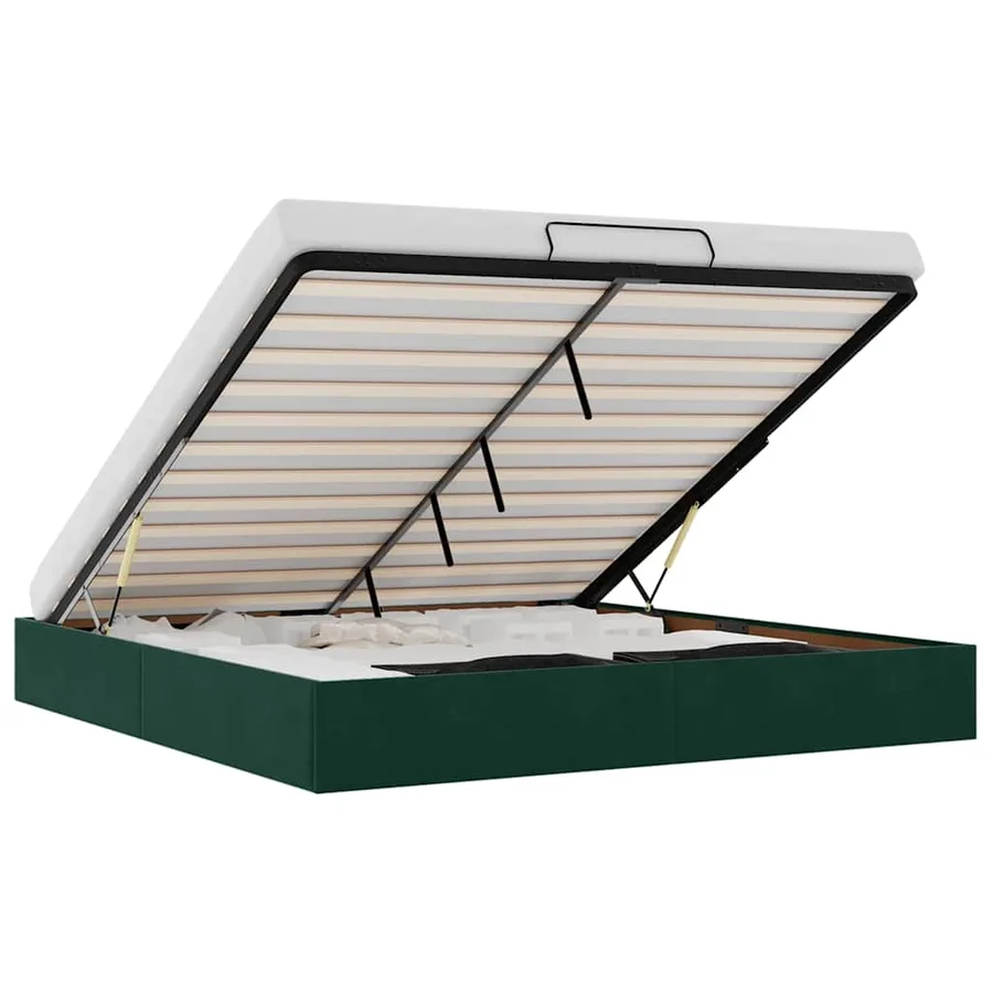 Cadre de lit ottoman avec matelas vert foncé 180x200 cm velours - 2