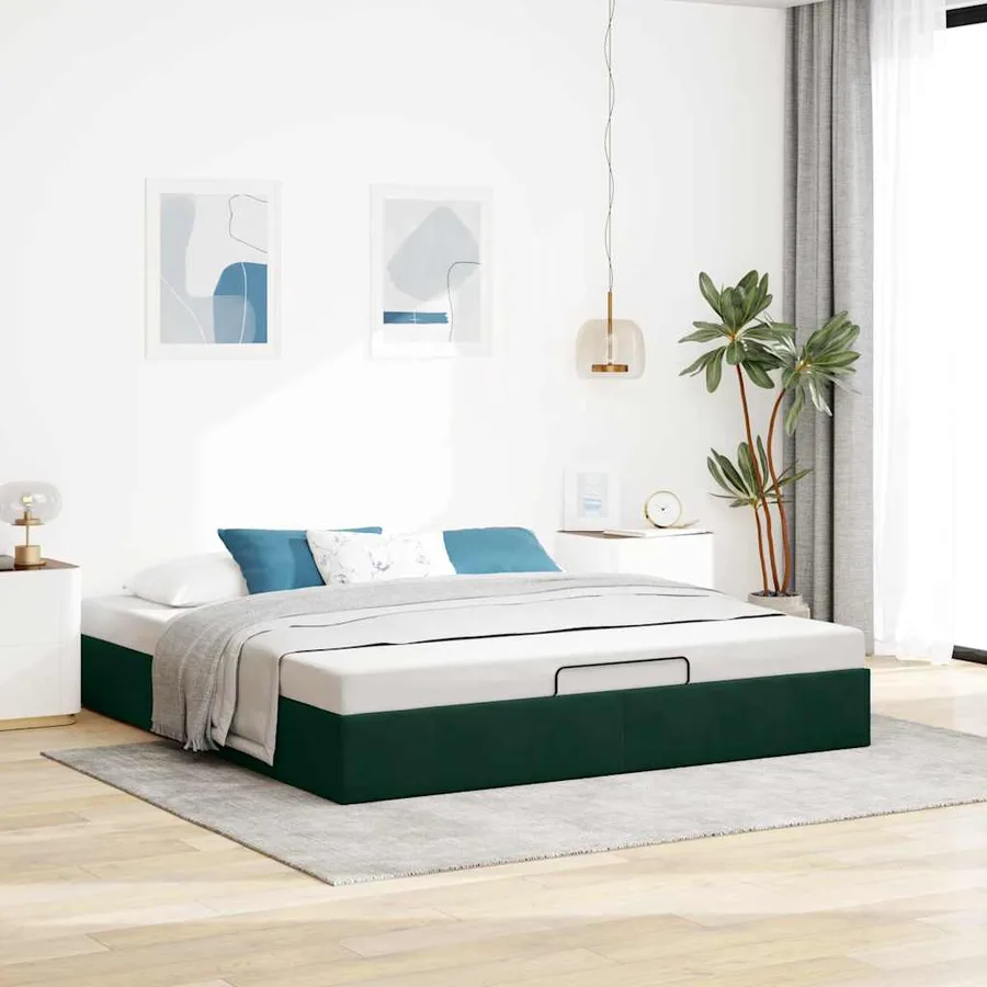 Cadre de lit ottoman avec matelas vert foncé 180x200 cm velours - 3