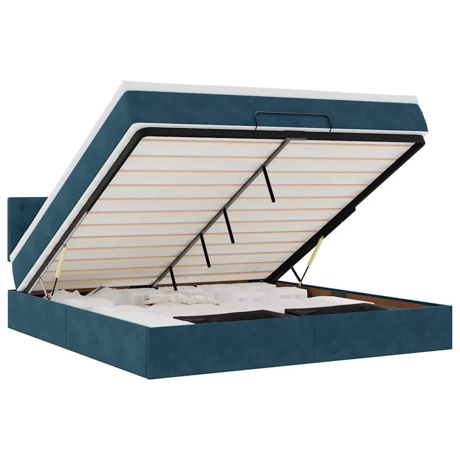 Cadre de lit ottoman avec matelas bleu foncé 180x200 cm velours - 2