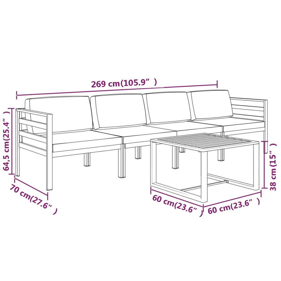Salon de jardin 5 pcs avec coussins Aluminium Anthracite - 9