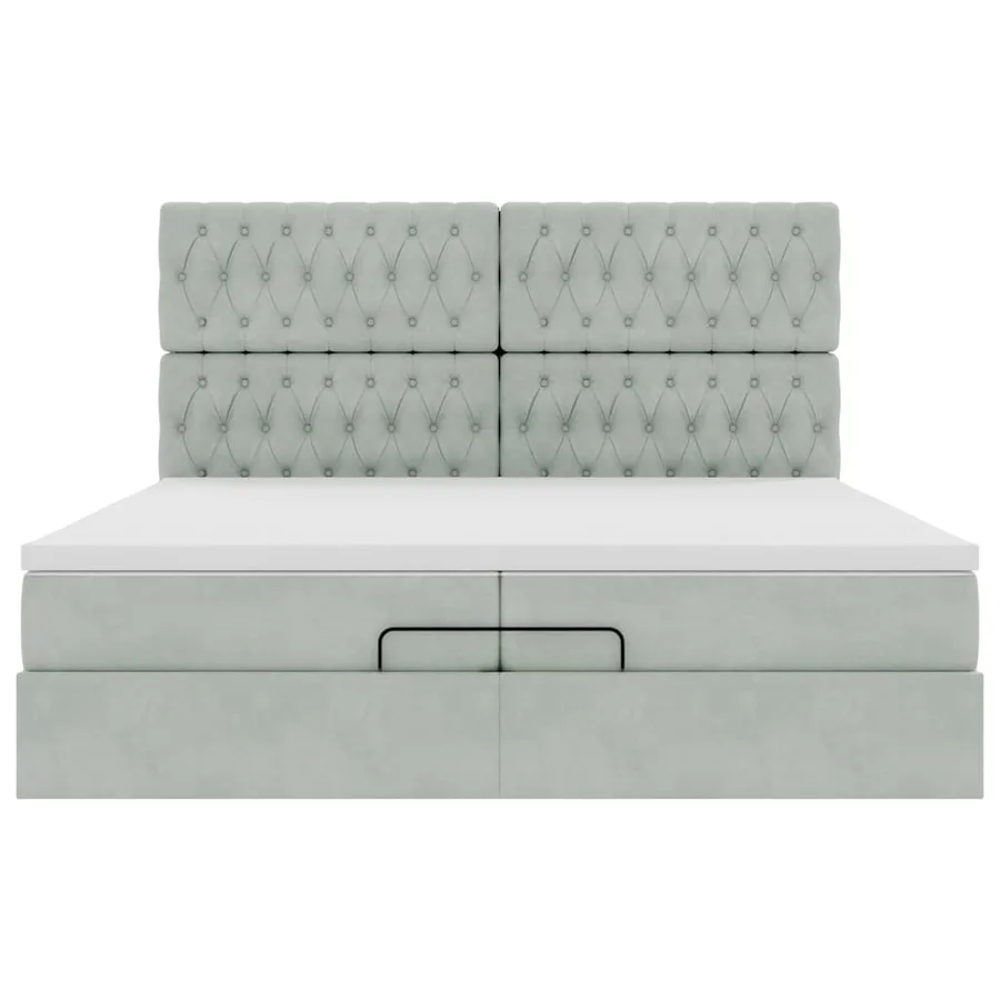 Cadre de lit ottoman avec matelas gris clair 200x200 cm velours - 8