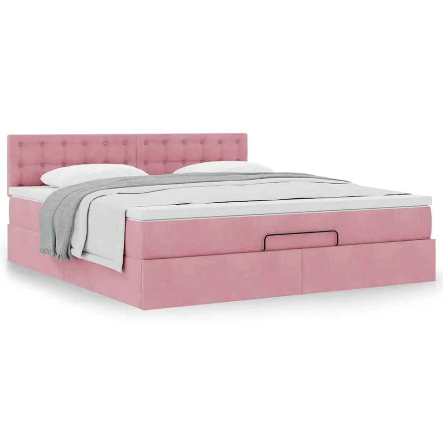 Cadre de lit ottoman avec matelas rose 180x200 cm velours - 4